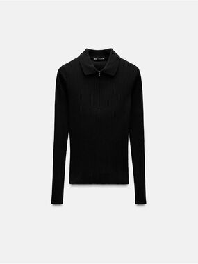 Zara Ribbed Polo neck shirt Black